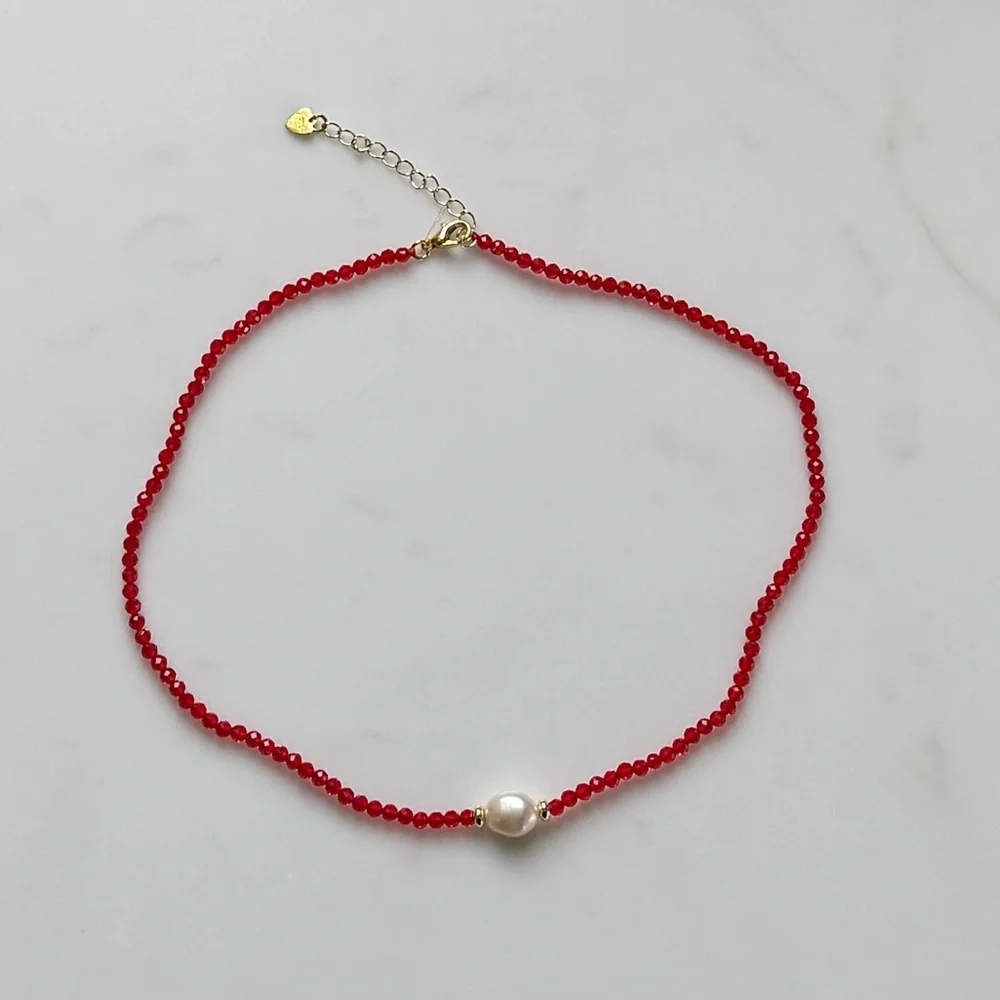 NWOT Tuckernuck Jewelry Red Spinel and Pearl Choker Necklace